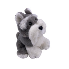 Plush Gray White 10" Sitting Puppy Russ Schnaps Schnauzer Dog Washable