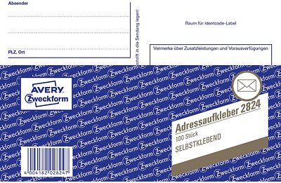 AVERY Zweckform 2824 Adressaufkleber/Paketaufkleber (DIN A6, selbstklebend, 100 