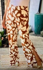 House Of Harlow 1960 Linen Wide Leg Pants With Side Slits & Beaded Trim Sz 6 NWT