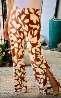 House Of Harlow 1960 Linen Wide Leg Pants With Side Slits & Beaded Trim Sz 6 NWT