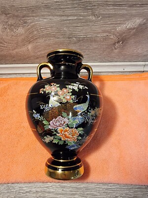 24k Gold Detail auf schwarzen Fakiolas 7'' Vase Made in Greece. Super Zustand