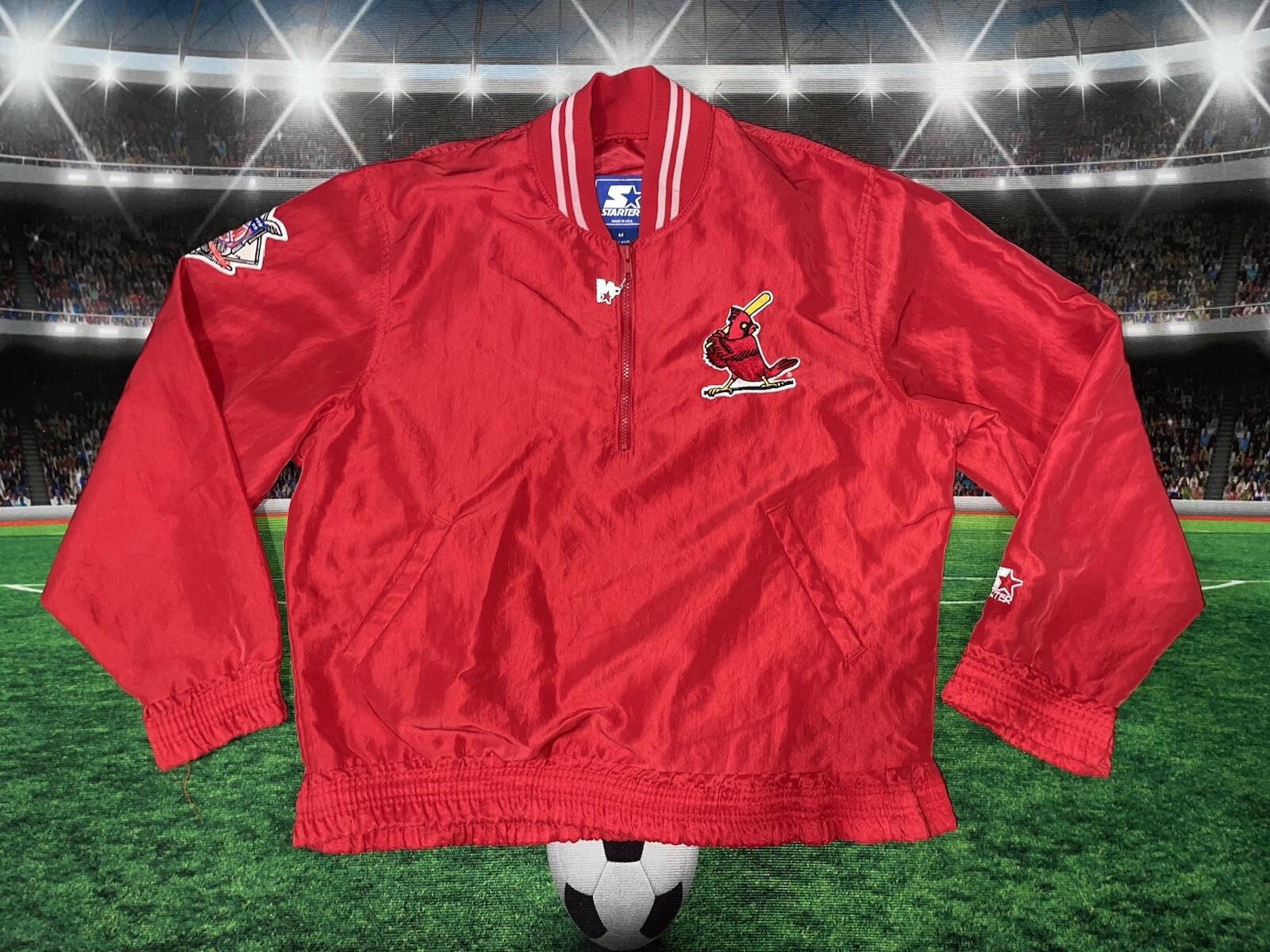 VTG Starter St. Louis Cardinals MLB 1/4 zip Windbreaker Jacket Sz Medium USA