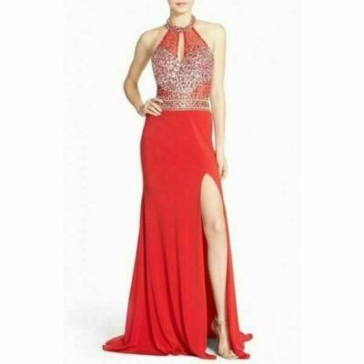 JVN BY JOVANI EMBELLISHED JERSEY HALTER GOWN WITH SHAWL Sz 4