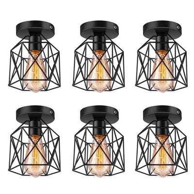 Semi-Flush Mount Ceiling Light E26 E27 Retro Black Industrial Ceiling Light F...