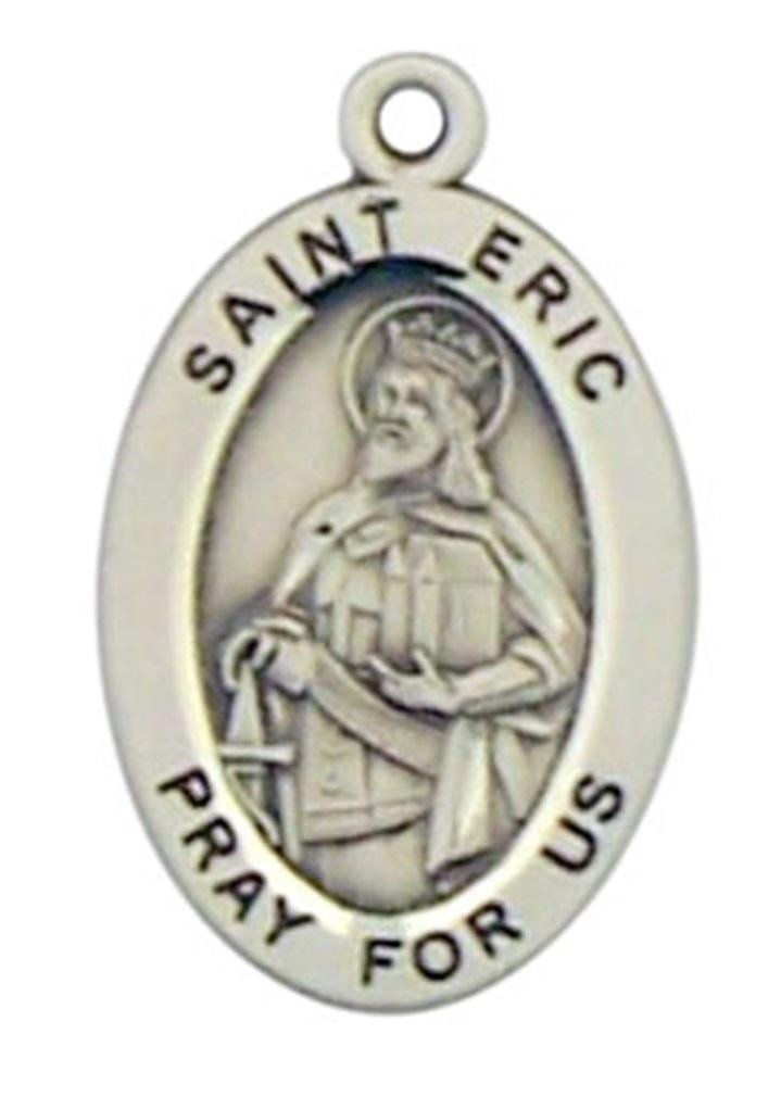 Patron Saint St Eric 7/8 Inch Oval Sterling Silver Medal on Rhodium ...
