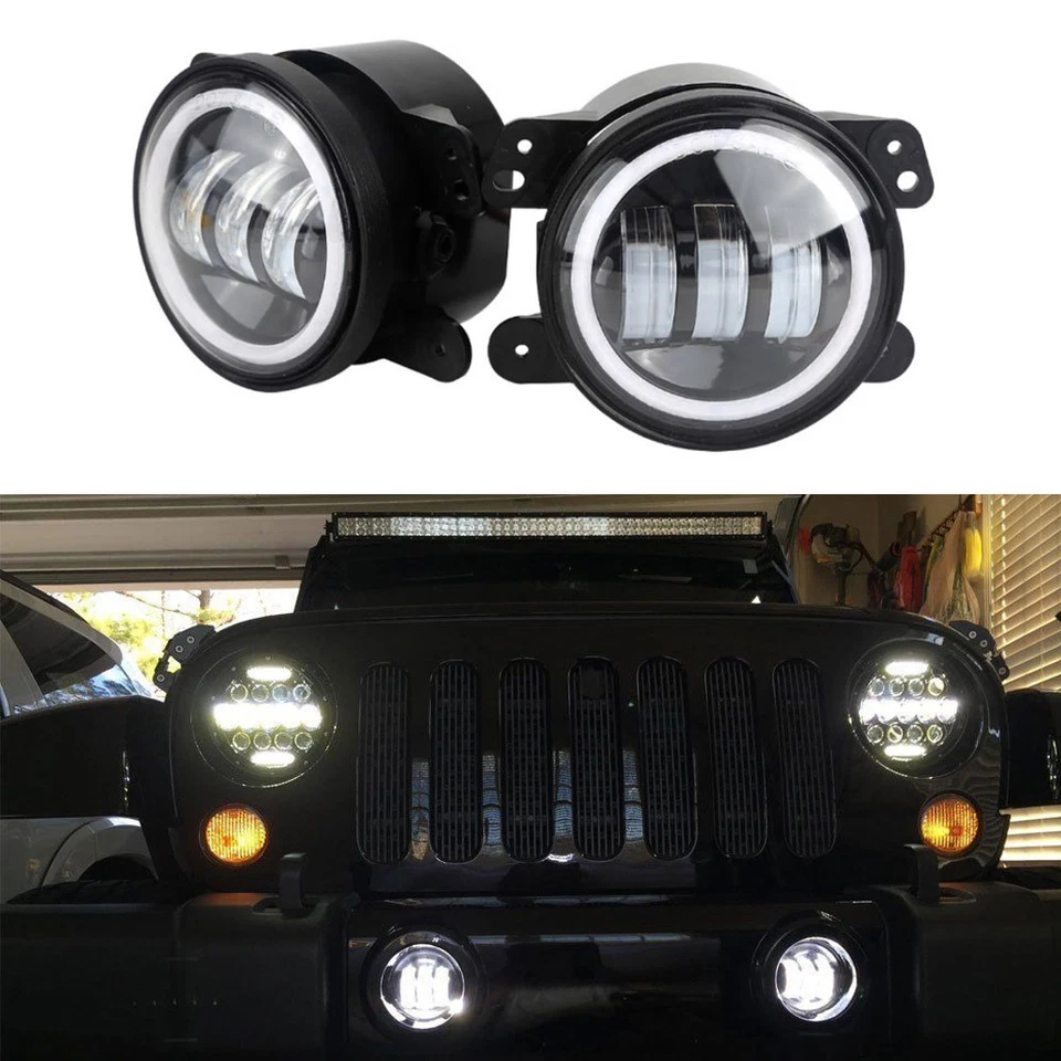 2x 4inch Led Fog Lights DRL White Halo Beam For Dodge JEEP 2007 2008 FORD F-150 Foto 4 de 4