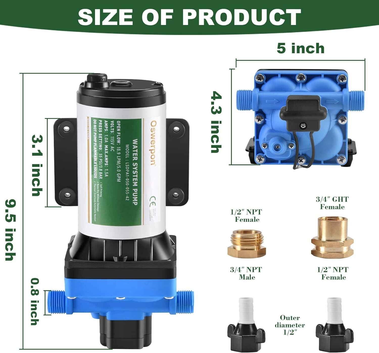 Water Pressure Booster Pump Silent Diaphragm Quiet 5GPM 55PSI