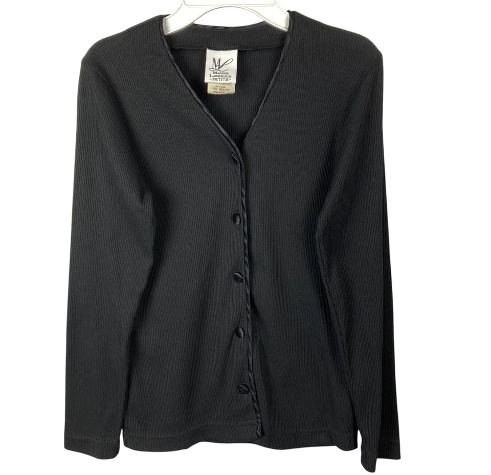 Maggie Lawrence Petite V-Neck Button Front Top Jacket Women's P/S Ribbed Satin - Image 2 of 4
