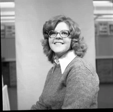 Vintage Negative B&W Med Format 1970's Yearbook Photo Teen Girl Glasses #132