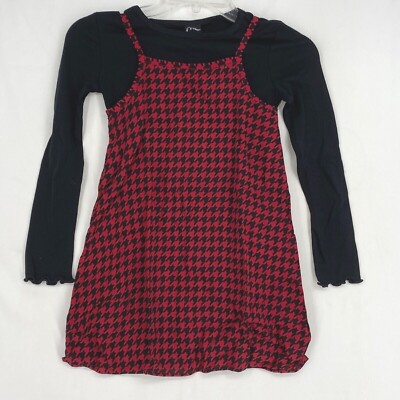 black and red t shirt dress Art Class Girls XS Slip Dress with Long Sleeve Black T-Shirt Red  Houndstooth