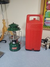 Coleman Model 220J Double Mantle Lantern 4/78 Tested W/ Red Plastic Case