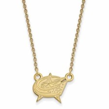 10k Gold NHL Columbus Blue Jackets Small Pendant 18 in Necklace
