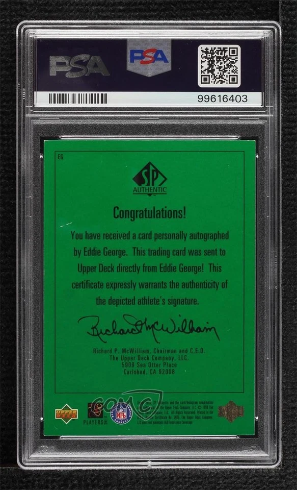 1998 SP Authentic Player's Ink Eddie George #EG PSA 5 Auto - Image 2 of 2