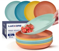 10-Inch Deep Dinner Plates Set of 8, Wheat Straw, Microwave and Dishwasher Safe