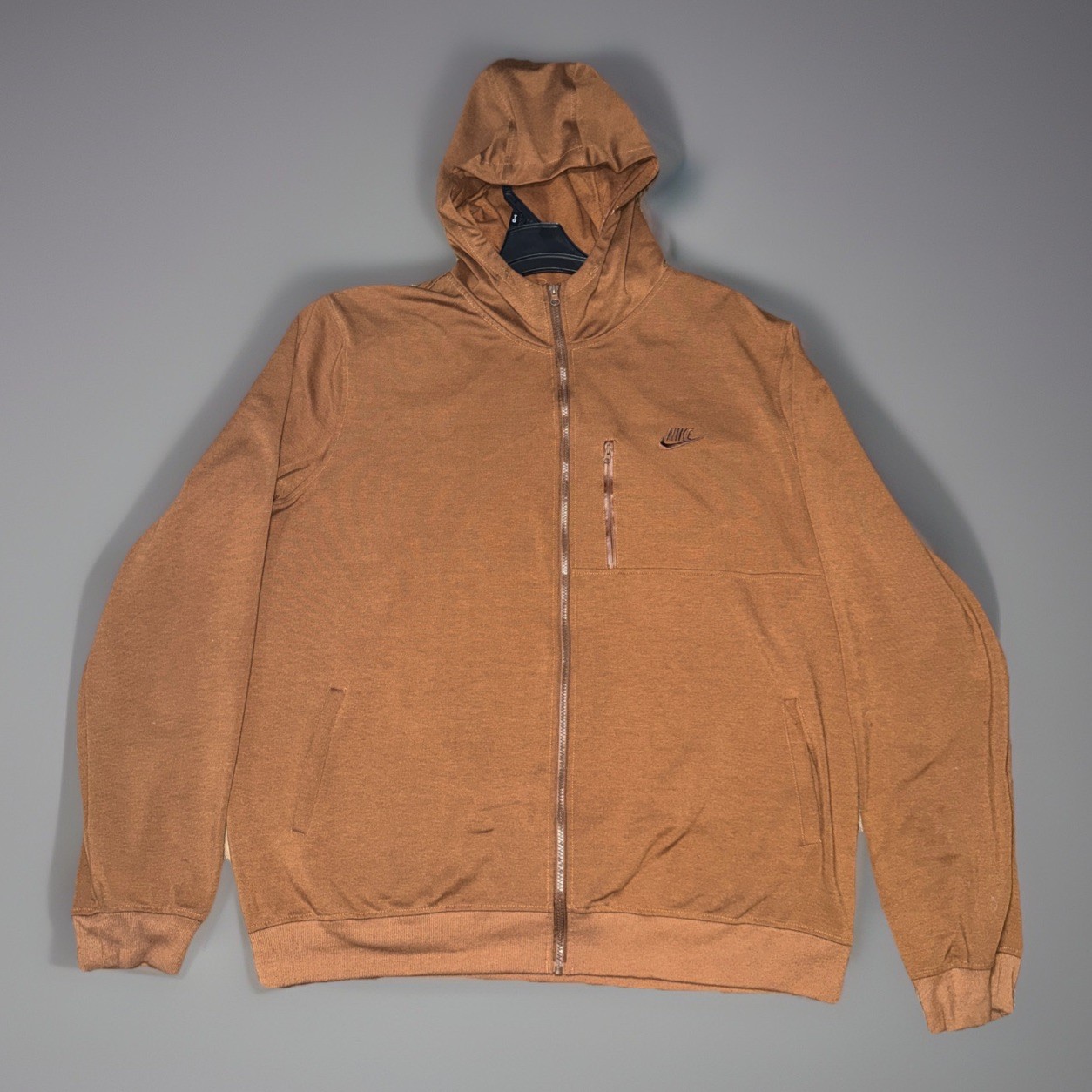 Nike TECH Hoodie Mens 3XL Brown Full Zip Fleece Swoosh Logo Zipper Pocket!