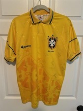 Vintage Brazil Jersey Garcis CBF Yellow Polo R Rodriguez #2 Mens L 23x30