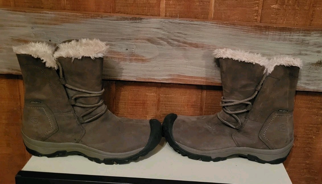 Stivali isolati Keen Brighton da donna in pelle marrone impermeabili taglia US 10 lacci