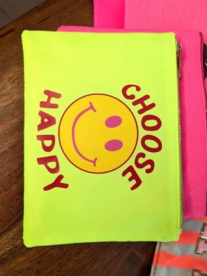 Make-Up-Tasche Kosmetiktasche Kulturtasche M Smiley Choose Happy Neon Gelb Rot P