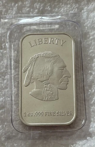 Liberty Silver Bar _ 1 oz .999 Fine _ Indian / Bison