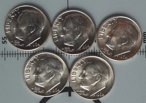 (5)  1964-D *ROOSEVELT DIMES* 90% SILVER- From Original Uncirculated Roll-Denver