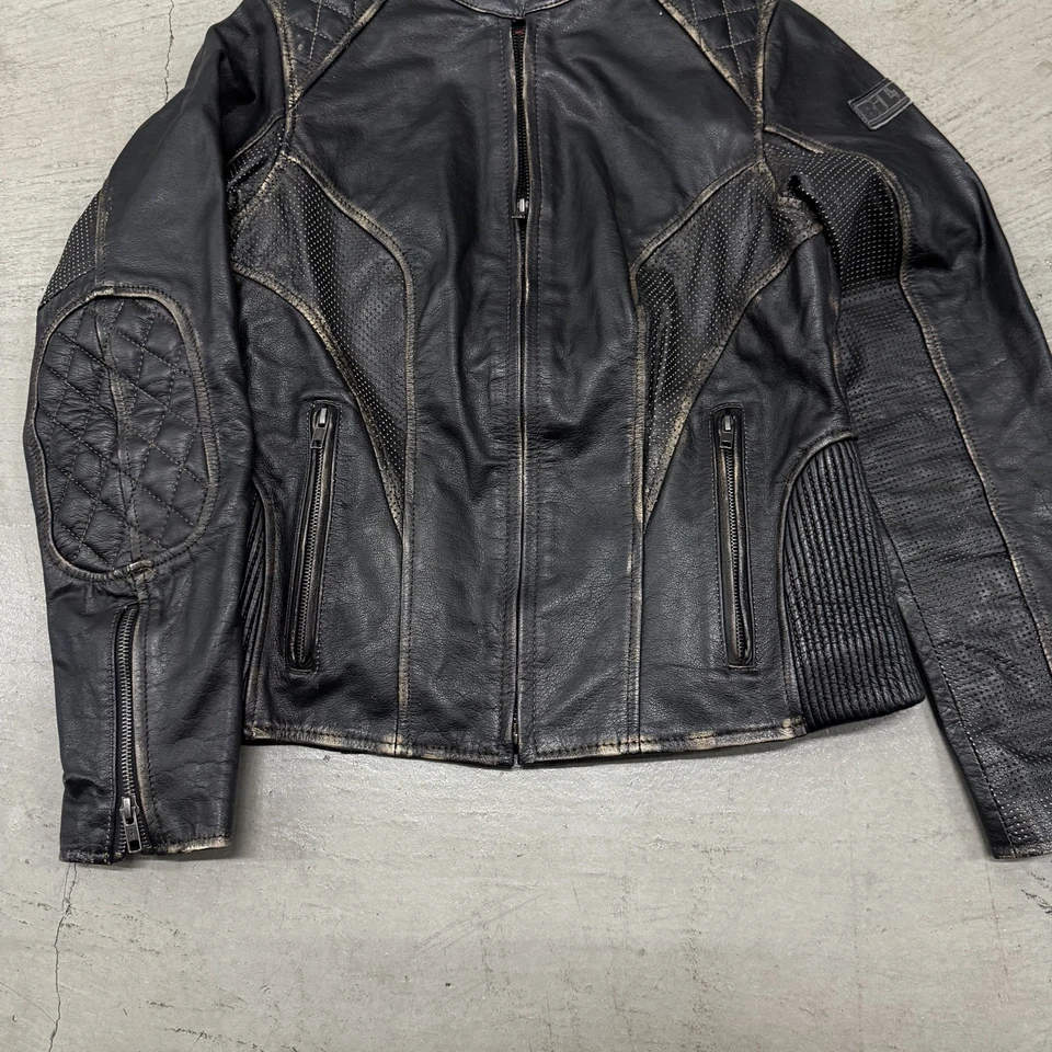 Chaqueta de moto de cuero Bilt vintage acolchada con forro negra talla grande Foto 2 de 4