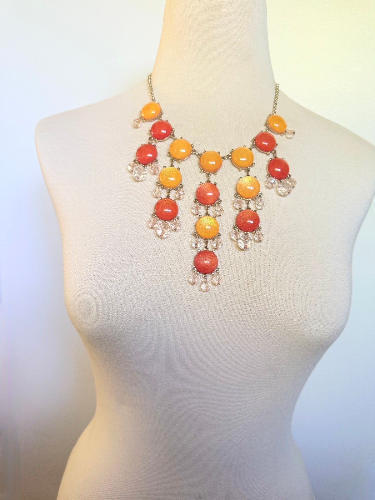 Cascade bib necklace statement large cabochon bea… - image 8