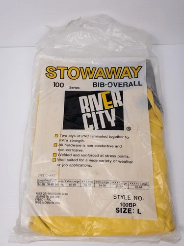 River City Stowaway 100 Series Yellow Rain Bib Overall 100BP Large 42-44 New - product listing photo