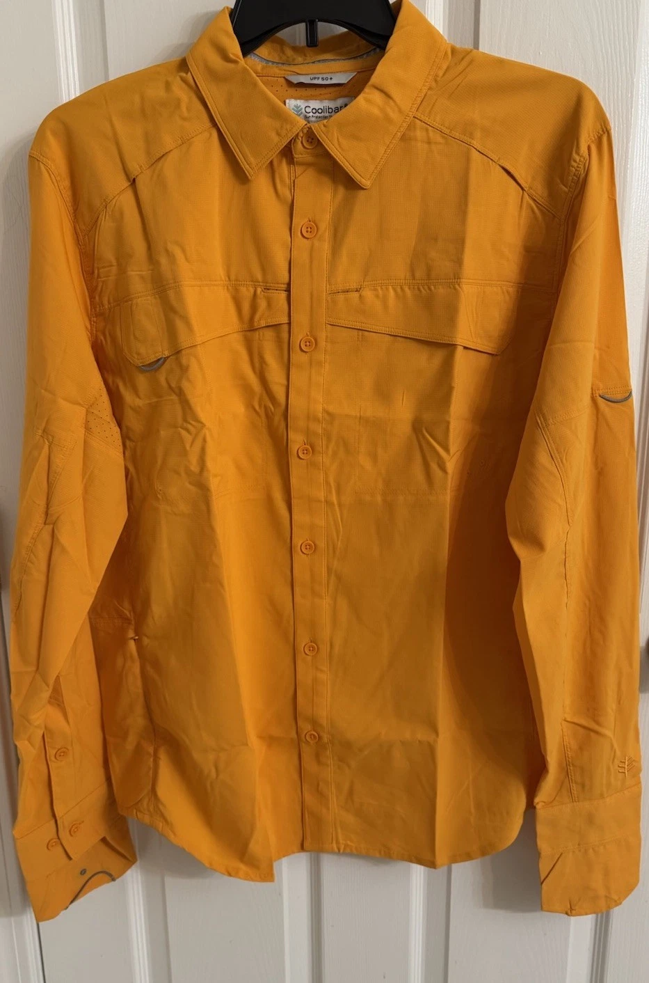 Coolibar Long Sleeve Mens Nassau Fishing Shirt Sz L Orange UPF 50+ Outdoor Wear