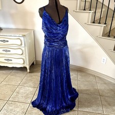 City Chic Women Size 12 Kamila NWT Blue Metallic Striped Maxi Dress Cowl Neck