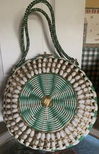 Mid-Century Woven Plastic Bead Handbag   Purse