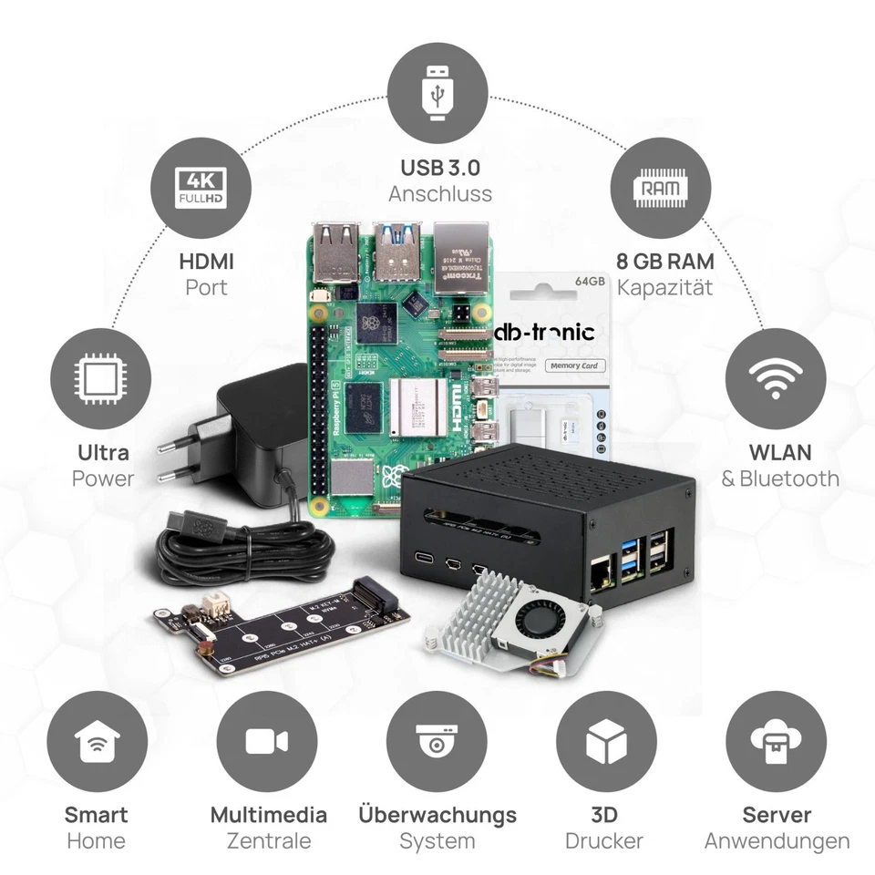 Raspberry Pi 5 NVMe Set | PCIe M.2 | 64GB Edition| Metallgehäuse | Active Cooler - Bild 3 von 4