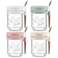 LANDNEOO 4 Pack Overnight Oats Containers with Lids and Spoons, 16 oz Glass M...