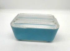 Vintage Pyrex Refrigerator Dish Loaf Pan 502B w/ Lid 502C Primary Blue