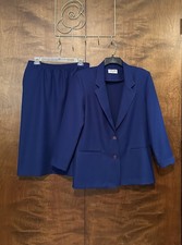 Vintage Alfred Dunner Fall Blazer Skirt Suit Set Womens 8 10 Dark Blue USA
