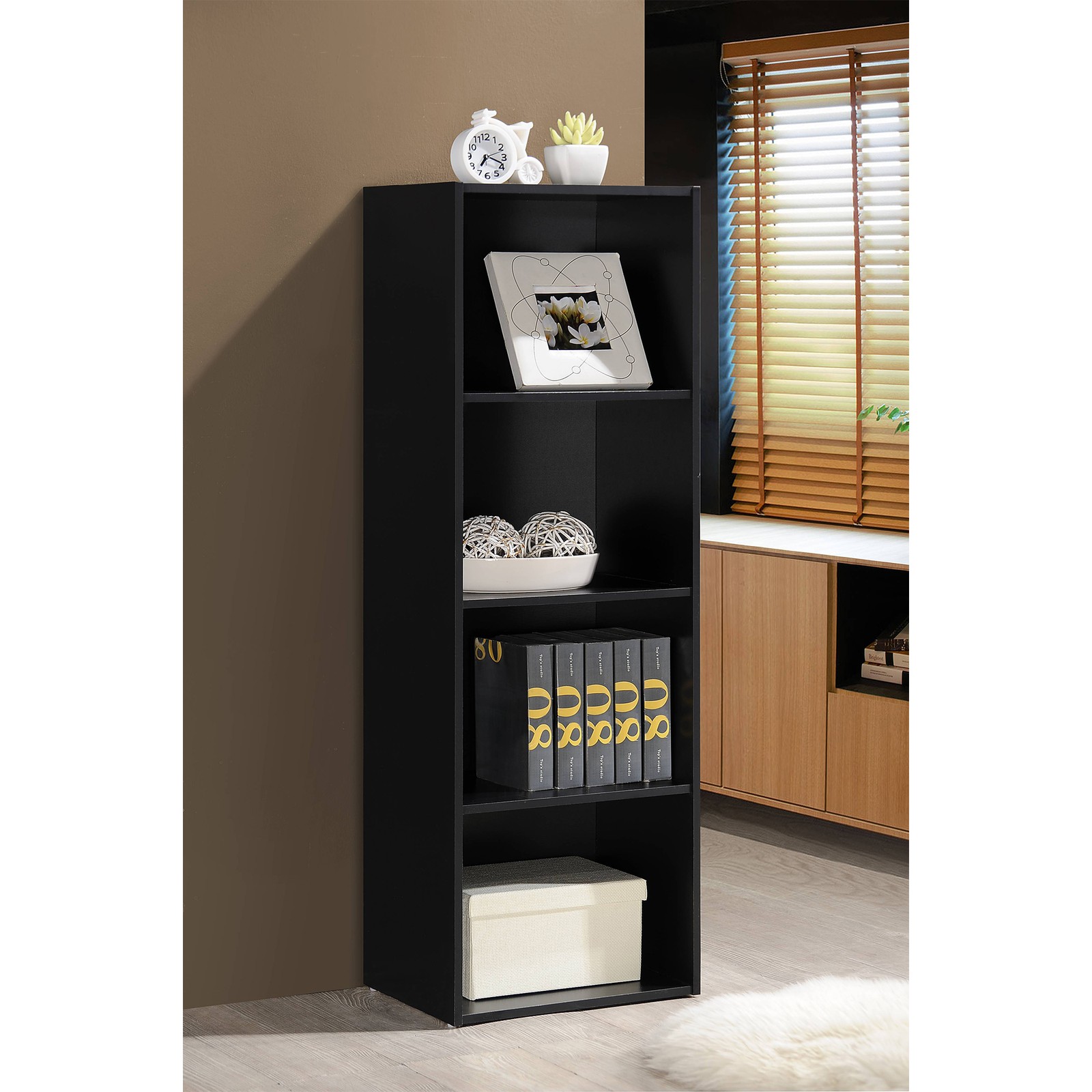 Hodedah 12 x 16 x 47 Inch 4 Shelf Bookcase and Office Organizer, Black Finish