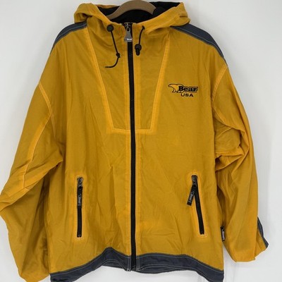 Vintage Bear USA Jacket Mens Small Yellow Gray Hooded Full Zip Big Logo 90s