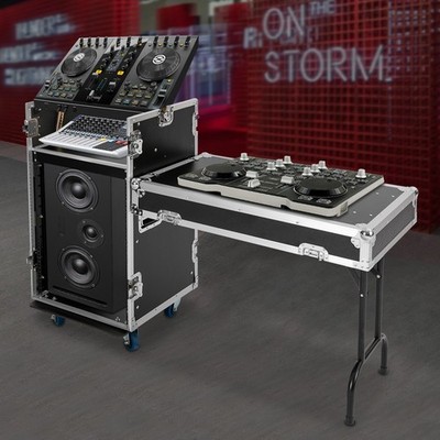 14U PA DJ Rack PA DJ Cabinet with Wheels DJ Work Table and Casters DJ Mixer Rack