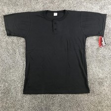 Vintage Wilson Shirt Mens XL Black Henley Jersey Made In USA 50/50 Poly Cotton