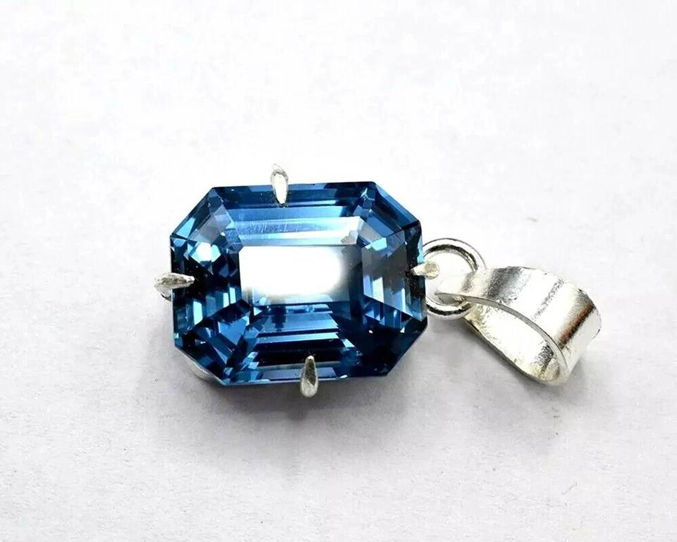 35+ CT BLU ACQUAMARINA ARGENTO TEDESCO SOLITARIO FORMA SMERALDO PIETRA... - Immagine 3 di 4