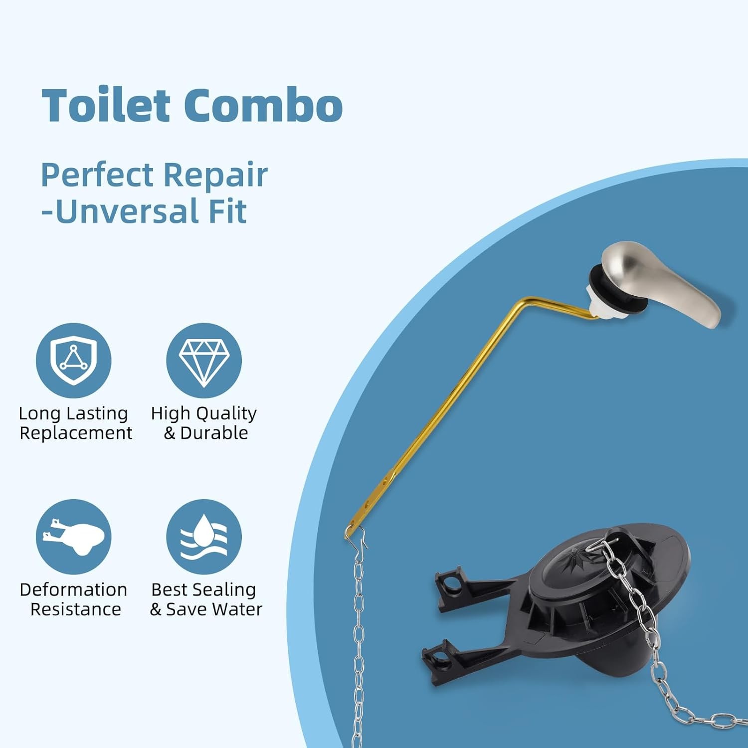 Universal Toilet Handle Replacement Kit Side Mount with 2-Inch Rubber Toilet Fla