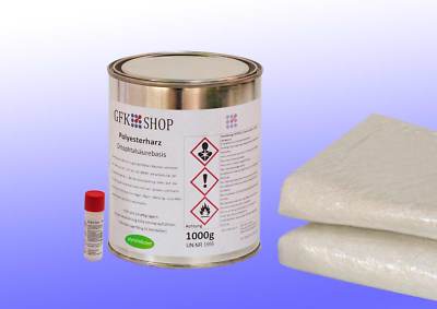 GFK-SET: 1KG HARZ, 2 m² GLASFASERMATTE 375 g/m² PLUS HÄRTER, GFK, GLASMATTE