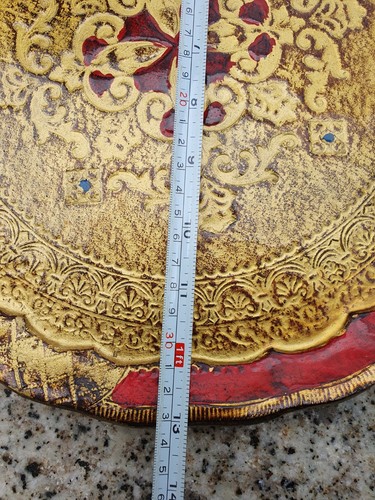 Vassoio Fiorentino Italiano Vintage Decorativo Oro Dorato Vassoio in Legno,... - Foto 16 di 16