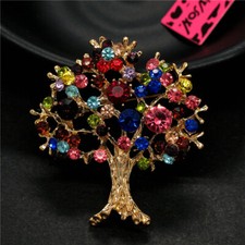 New Multicolor Crystal Flower Gold Tree Lady Fashion Charm Women Brooch Pin