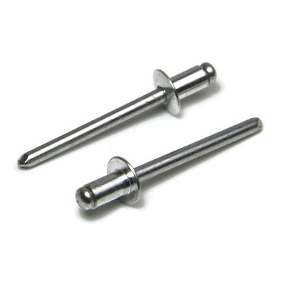 Fastenere Large Flange Pop Rivets 1/8 x 1/8 Aluminum Body Steel Mandrel Large Dome Head 4-2 Gap .063 - .125 Quantity 100