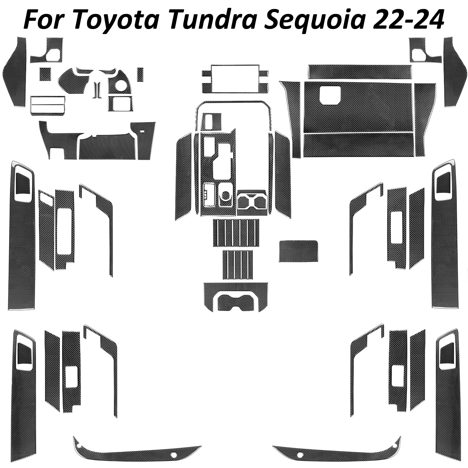 65Pcs Real Carbon Fiber Full Interior Trim Set For Toyota Tundra Sequoia 2022-24