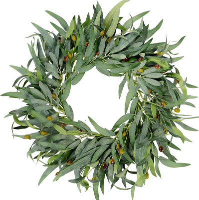 Artificial Olive Wreath for Front Door 22 Inch Greenery Wreath with Olive Leaves