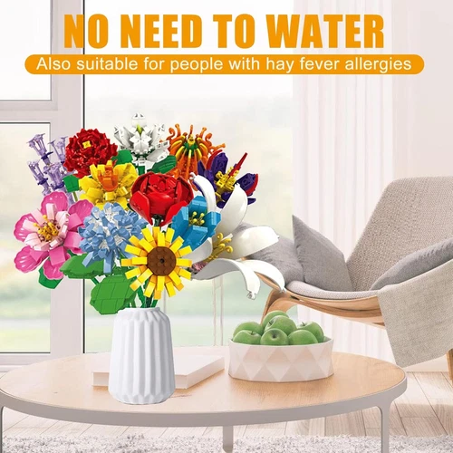 1064 Tlg. Blumen Bausteine Set Blumenstrauß Bauklötze Bauspielzeug für Erwachsen - Bild 2 von 12