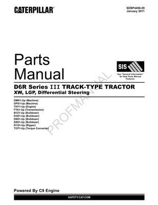Caterpillar Cat D6R III Track Type Tractor XW LGP Parts Catalog Manual SEBP4459