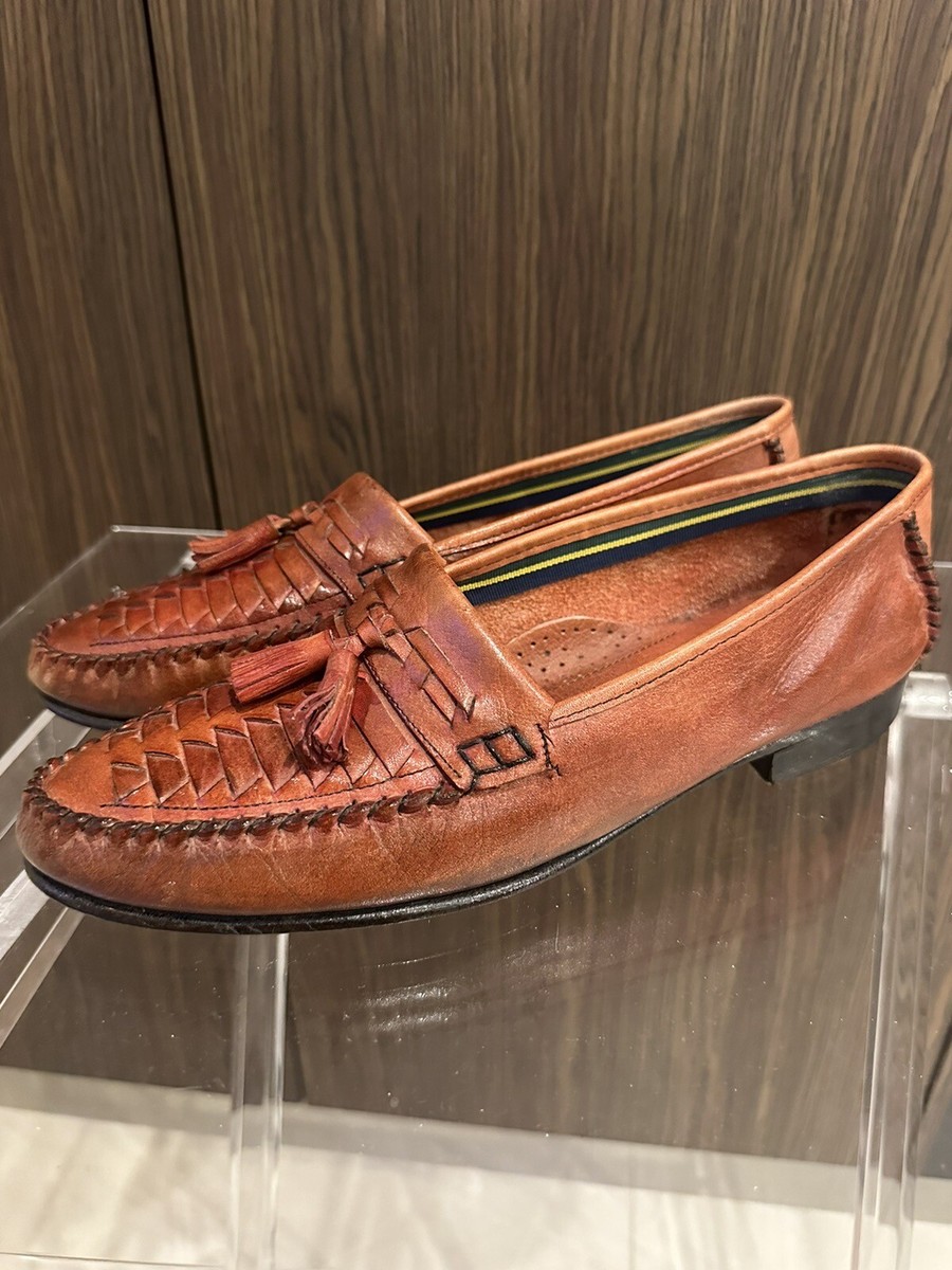 San Remo Loafers Mens 10 Brown Leather Woven Tassel Shoes 