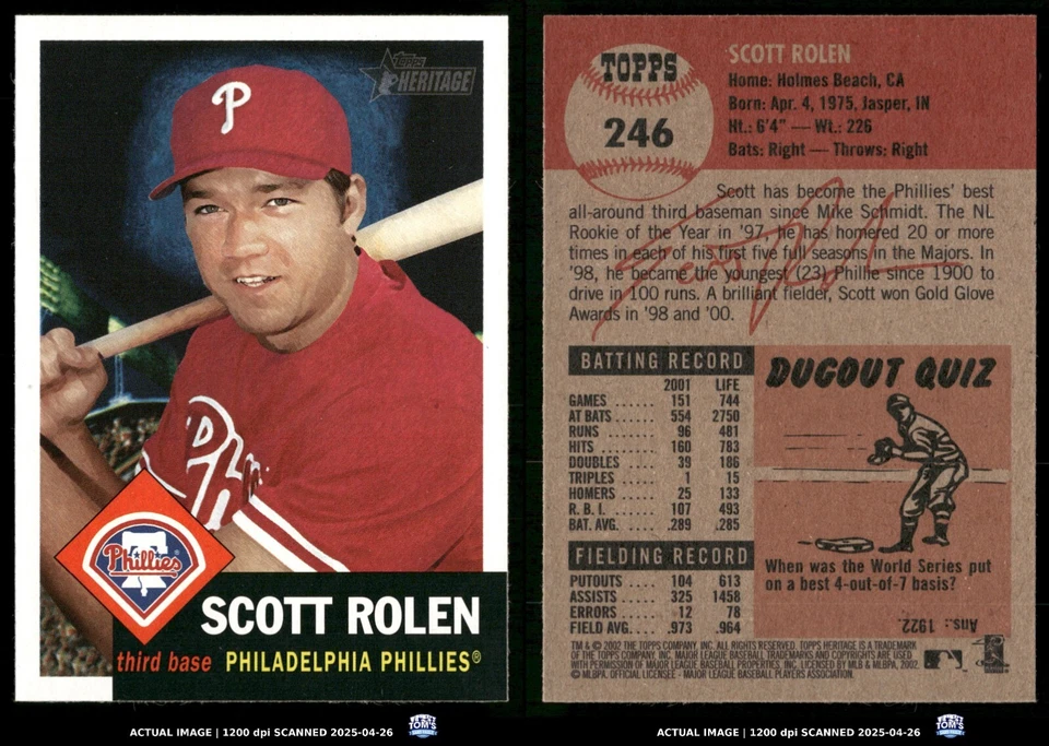 2002 Topps Heritage  #246 Scott Rolen Night - Image 3 of 3